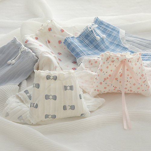 Sweet bow underwear for women wholesale floral threaded pants pure cotton crotch mid-waist bag buttocks student girl briefs