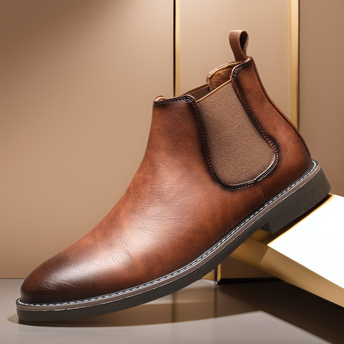 Spring and autumn new style Martin boots, all-matching England retro Chelsea boots, men's shoes, green pointed short boots, large size leather boots