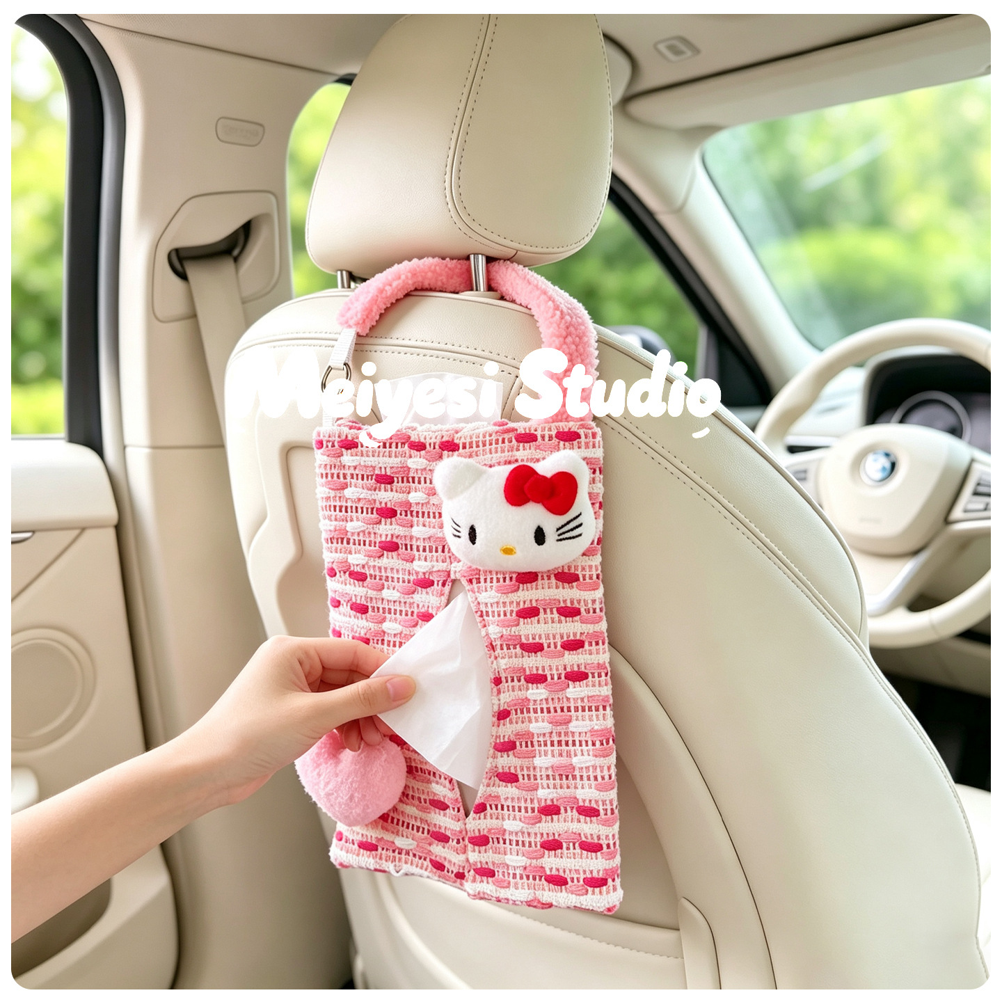 Car Tissue Box Creative Cute Hellokitty Tissue Box Car Tissue Hanging Bag In-Car Tissue Box for Women