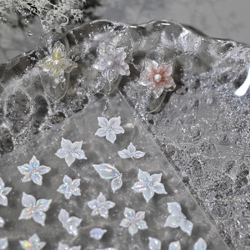 2025 新しい夏半透明ゼリー立体氷花シェルライトネイルアートステッカー花蝶ネイルデカール|undefined