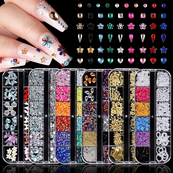 Amazon's Hottest Nail Art Accessories Mixed Color Resin Flats Bottom Diamond Nail Art Bow Pearl Metal Rivet Set