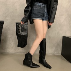 羊皮版~内增高套筒可拆卸裤管长靴女2025秋冬新款两穿尖头马丁靴