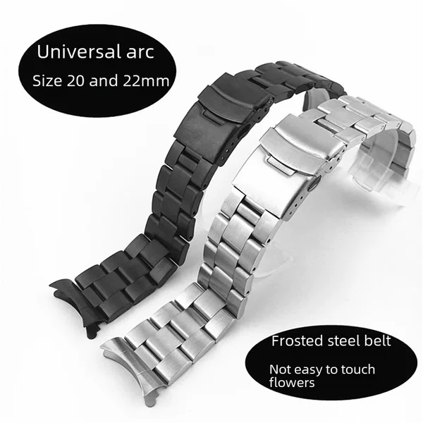 Three beads diving strap watch with arc strap stainless steel solid pull sand safety buckle 18 20 22 24mm