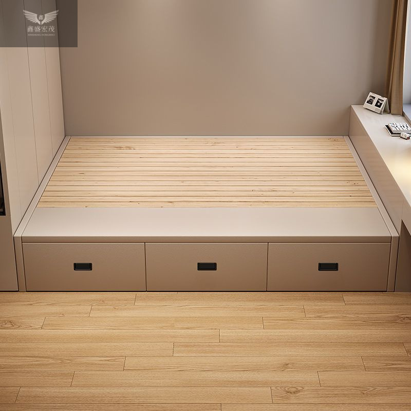 Cama de madera maciza japonesa dormitorio almacenamiento cama de almacenamiento cama de piso tatami sin cabezal de cama cama cama de piso tipo caja alta cama de piso tipo pequeño