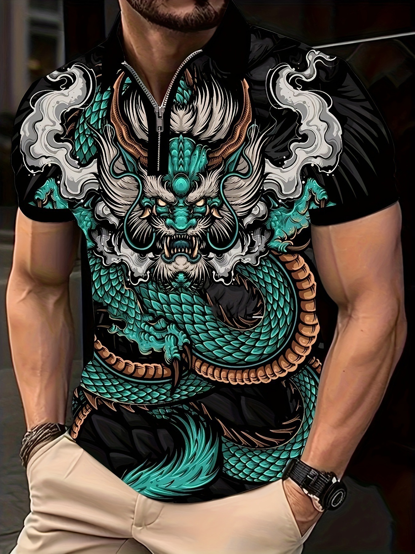 Ropa de hombre verano nueva tendencia tendencia suelta tendencia de moda alta calidad manga corta cremallera POLO camisa MB13