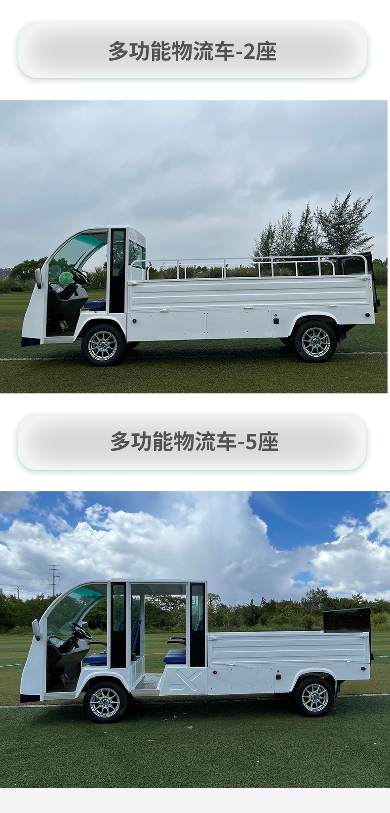 2-Seat Electric Flatbed Transport Vehicle Scenic Factory Cargo Transport