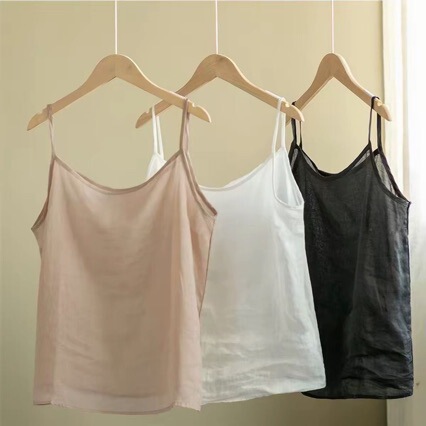 100% pure ramie white short camisole, lightweight, cool, breathable, loose-fitting inner tank top for women