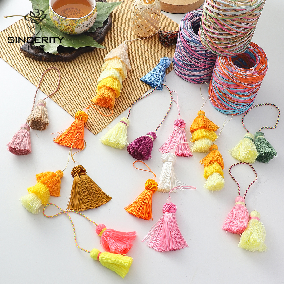 Nuevo estilo chino de doble colgante de bordas decoración caja de regalo embalaje de regalo DIY material de flor