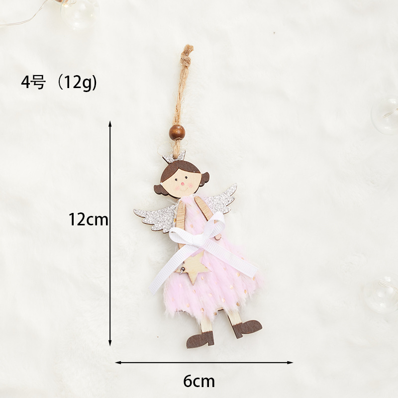 Angel rosa chica de madera Navidad colgante decoración de Navidad colgante hombre viejo muñeco de nieve decoración de alce