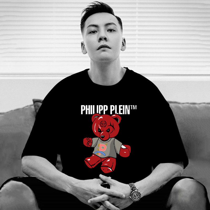 Camiseta de manga corta impresa cuello redondo simple camiseta casual suelta estudiante ins moda T jersey de moda de los hombres del todo-fósforo T top