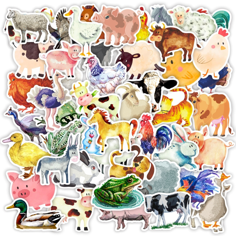 50 Pieces of Various Waterproof Stickers, Cute Cartoon Animals, Cats and Dogs, Graffiti, Car Water Cup Decoration Stickers Wholesale