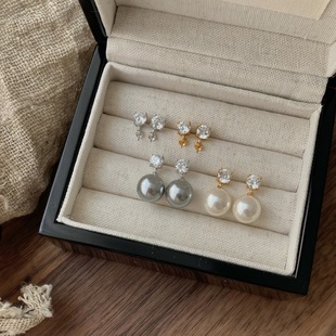 S925 Sterling Silver Single Diamond Zircon Earrings Silver Holder Accessible Luxury Ing Simple Earrings DIY Earrings Pearl Empty Holder Silver Accessories