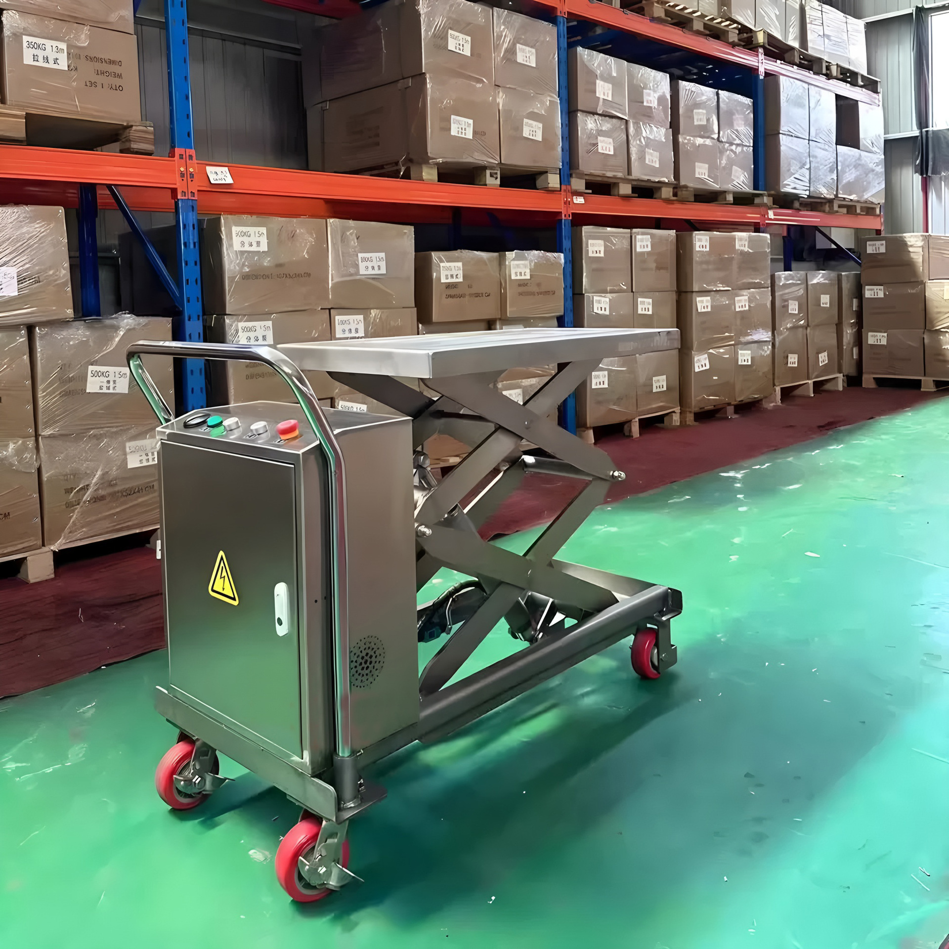 Elevación eléctrica móvil pequeño elevador de mano 304 acero inoxidable elevación hidráulica plataforma de automóvil fábrica de alimentos y medicamentos