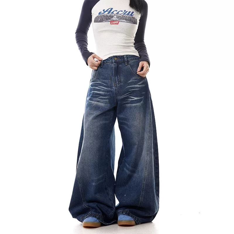 Three dimensional jeans for leisure for men and women, trousers, American style, loose straight fit