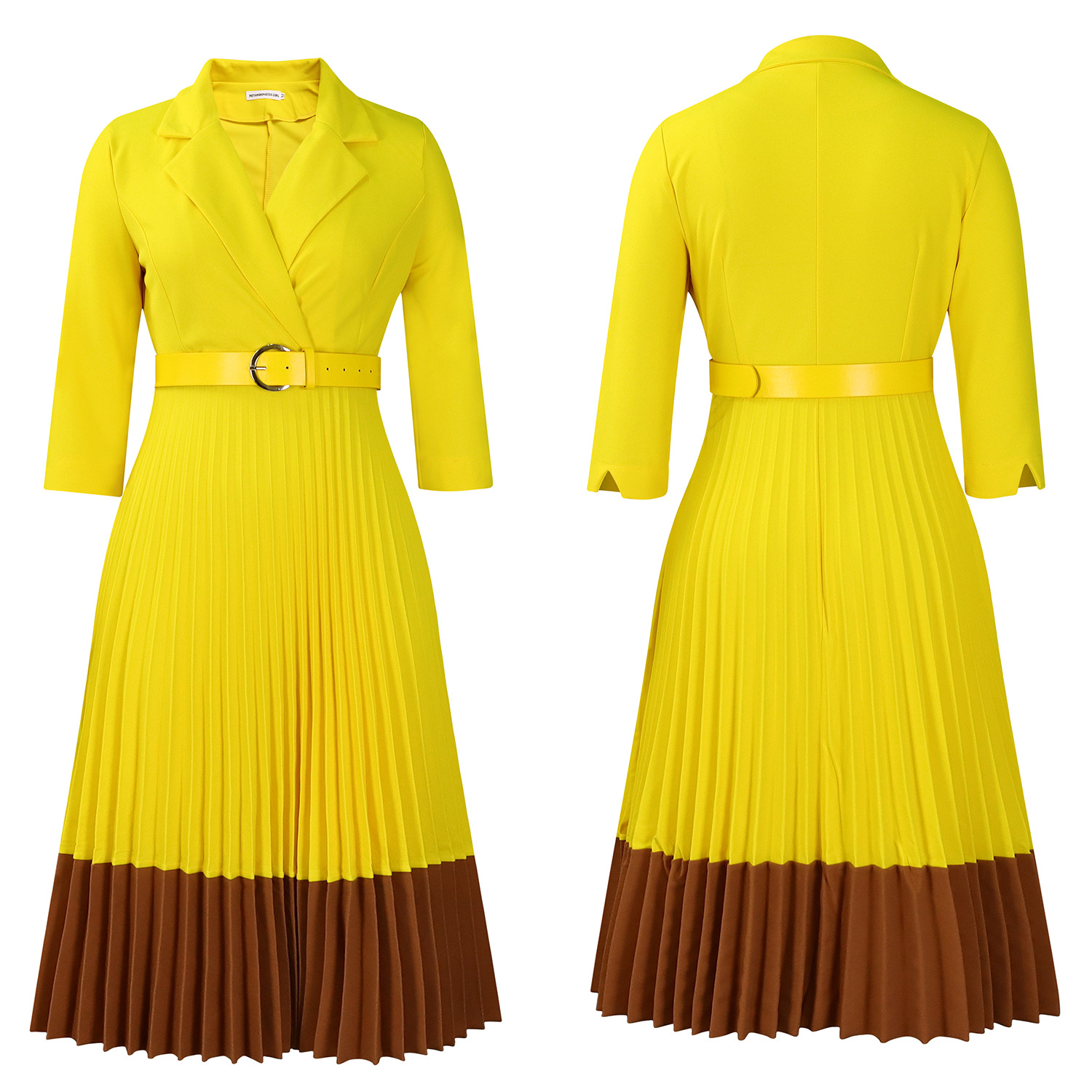 Abbigliamento da donna Autunno e inverno Moda Completo colletto elegante abito plissettato_voghion.com