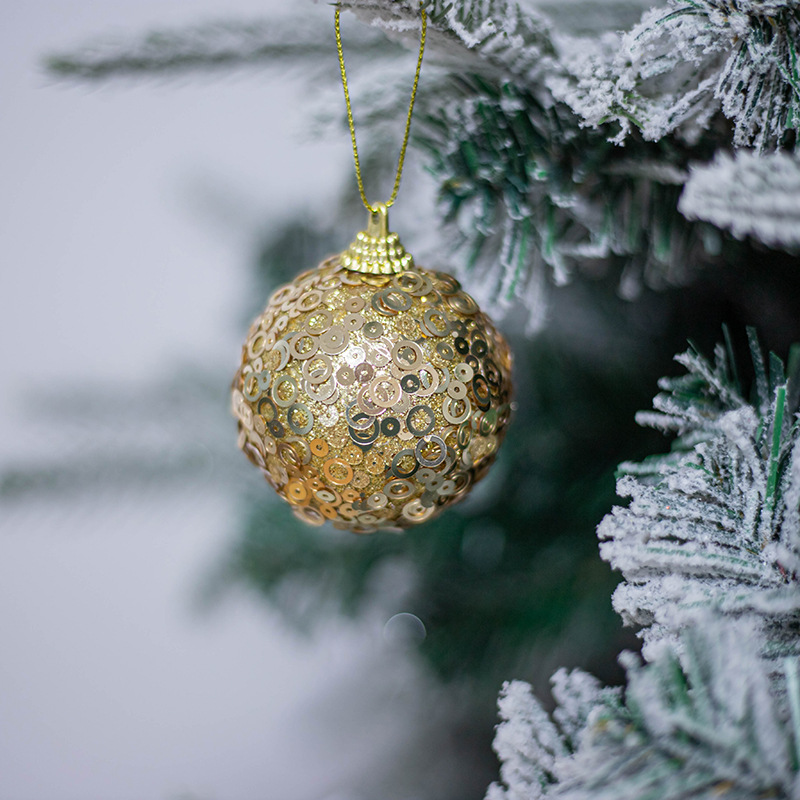 6cm8 Champagne oro pequeña bola de Navidad bola de espuma de lentejuelas decoración de vacaciones de Navidad bola colgante centro comercial casa bola colgante