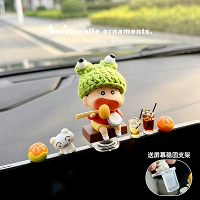 2026 new model car | Car ornaments - rotatable-frog-hat-shin-chan-shiro-2-drinks-2-oranges-comes-with-an-l-shaped-base-adhesive-stickers