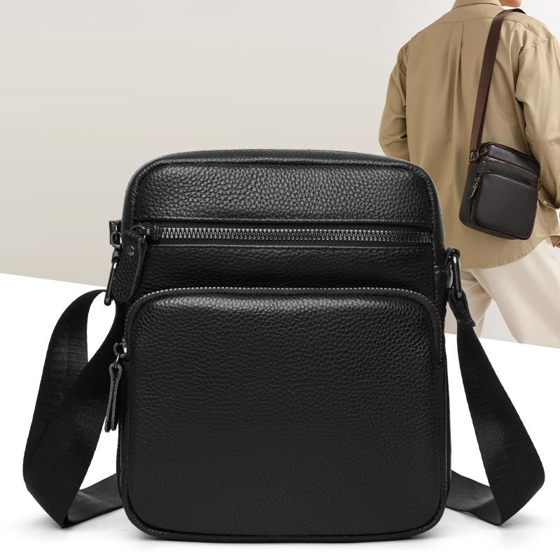2026 New Style Genuine Leather Top-Grain Cowhide Crossbody Bag, Large Capacity, Business Men's Shoulder Bag, High-End Feel