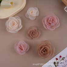 韩版欧根纱布料烧边山茶花朵玫瑰花手工雪纱布花礼服帽子胸花配件