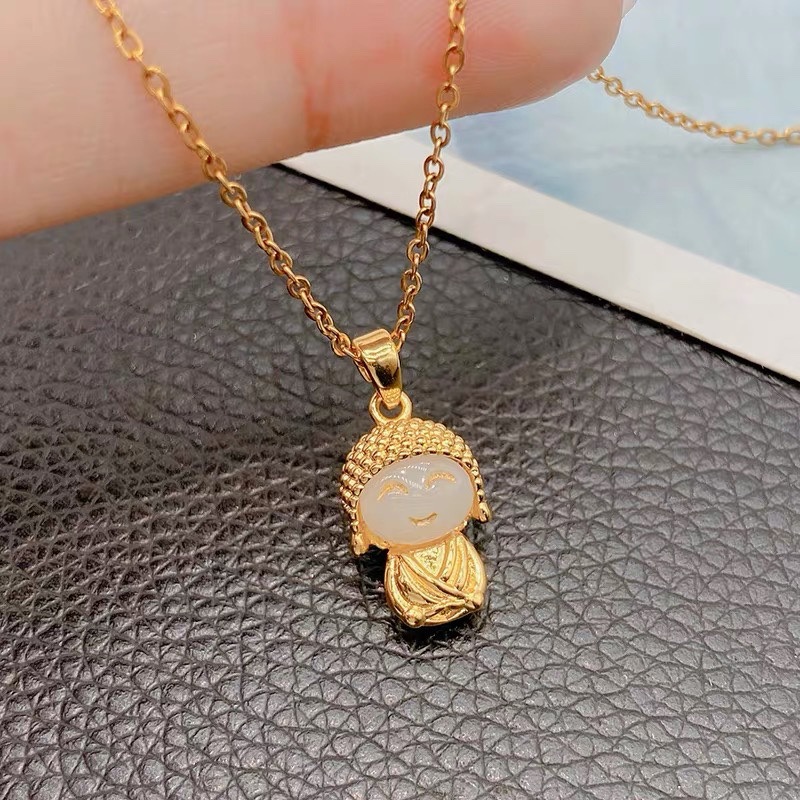 1 Piece Quantity Daily Occasion Titanium Steel Material Buddha Pattern Titanium Steel Simple Style Buddha Plating Inlay Artificial Gemstones Pendant Necklace