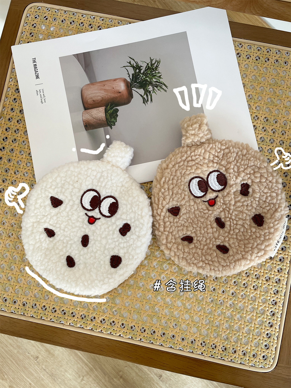 Bolsas de galletas, lindas bolsas de cuello de peluche, expresiones extrañas, bolsas de auriculares, bolsas de cambio, bolsas de almacenamiento de cosméticos