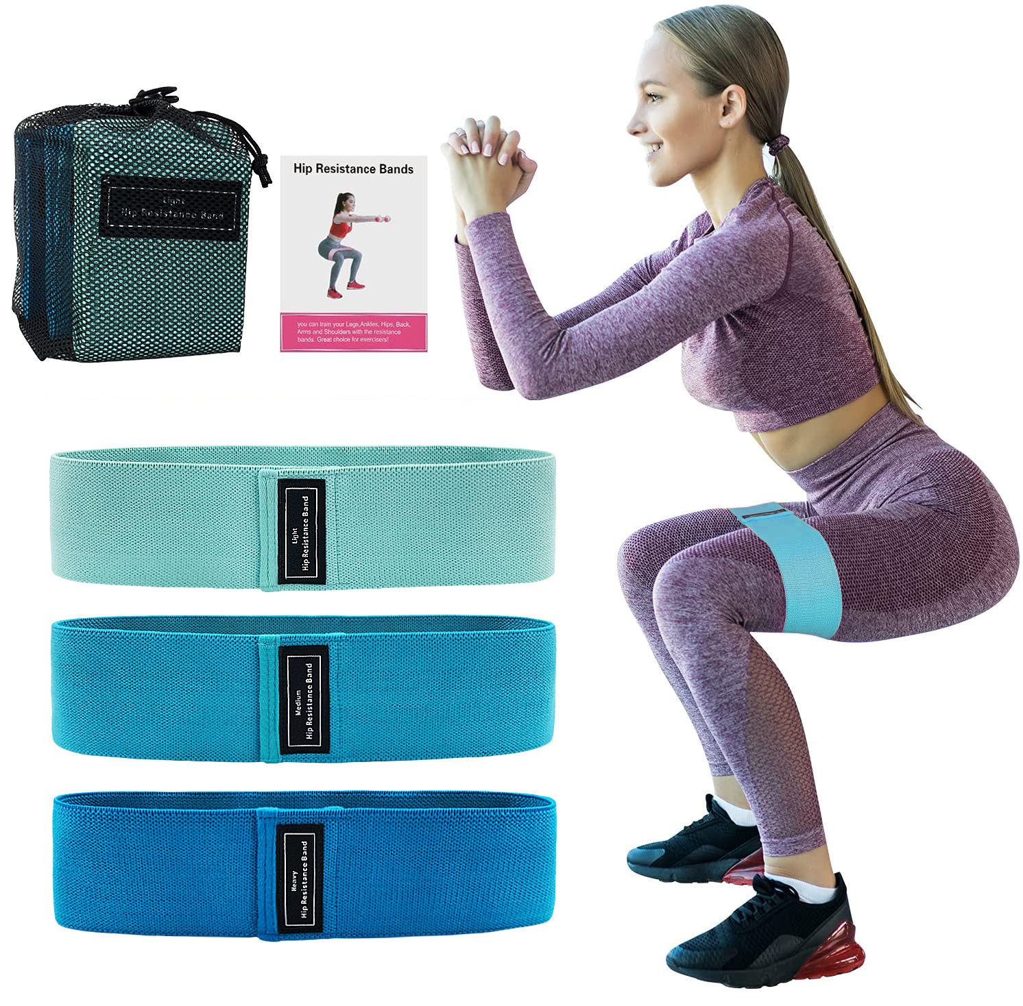 定制贴牌涤棉瑜伽弹力带健身深蹲翘臀圈拉伸展美臀虐臀带乳胶丝