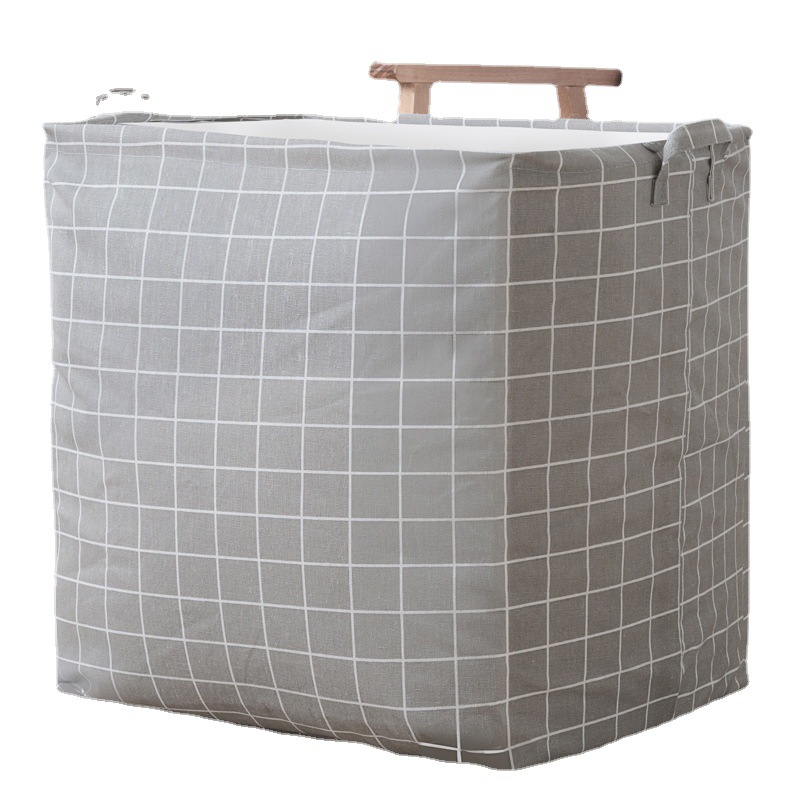 Cesta de almacenamiento de ropa y edredones, material de algodón y lino, con cordón y diseño plegable