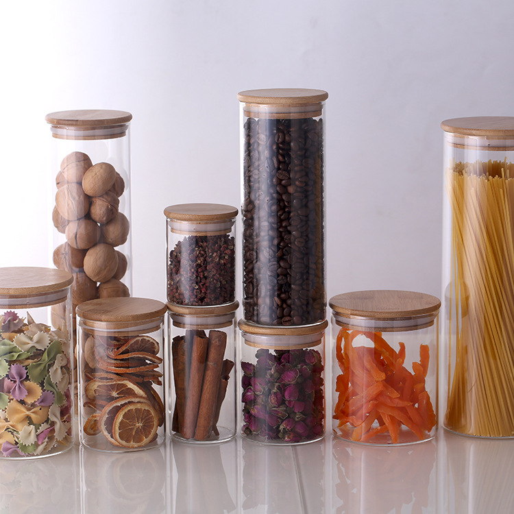 厂家定制储物罐圆形玻璃储物罐 厨房用调料罐 咖啡豆意面储物罐