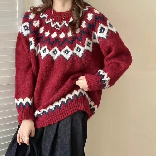 European and American autumn and winter hot women's sweaters, acrylic thick needle thick jacquard wool sweater