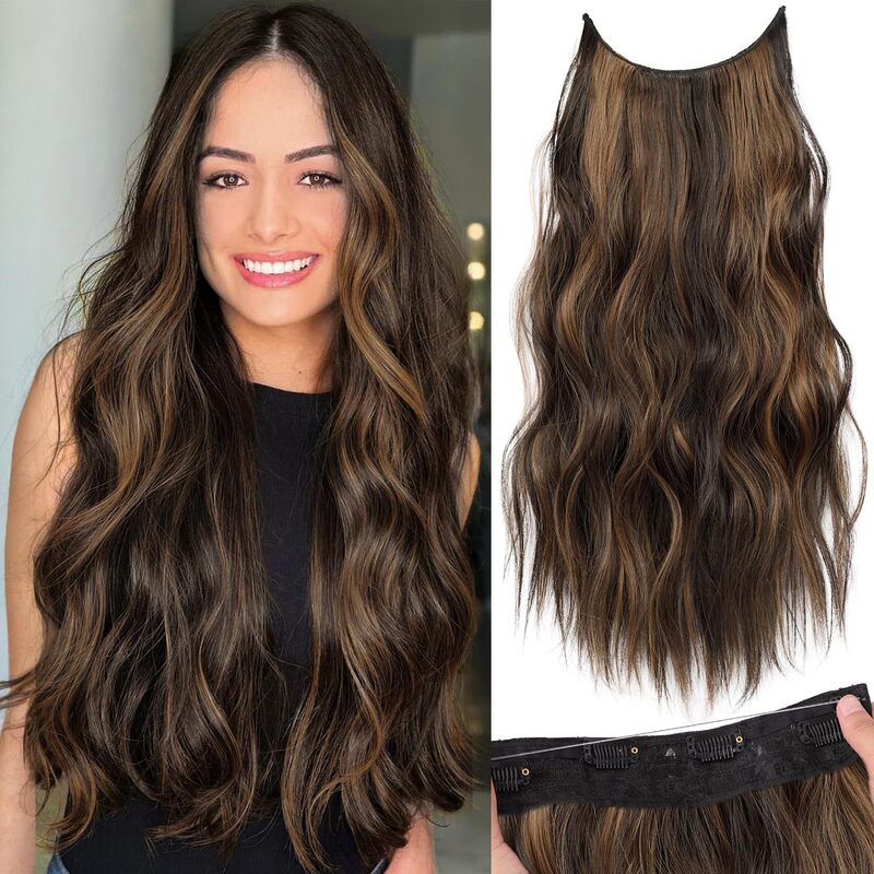 Fish Line Wig, Wig, Water Ripple Long Curly Hair, Wirehair Invisible Line Hair Extensions, Oblique Bangs, Straight Bangs