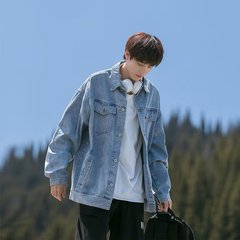 ゆったりしたデニムのコートの男子学生の百合の上着のジャケットの青少年の秋の香港風の潮流のゆったりしたジャケットのコート