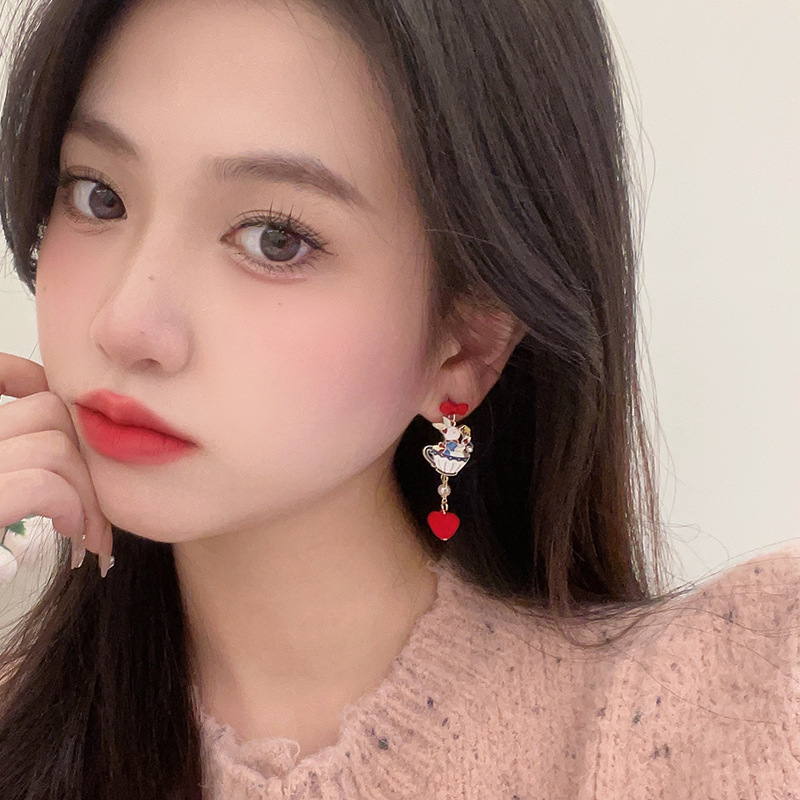 1 Piece Sweet Rabbit Heart Shape Enamel Alloy Drop Earrings display picture 7