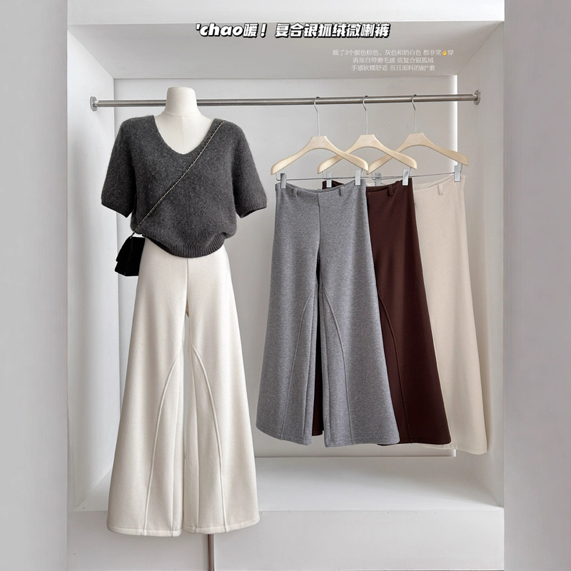 'Walking Pants' Are Super Warm for Winter! High D Composite Silver Fox Velvet Slightly Flared Casual Pants White Pants for Women