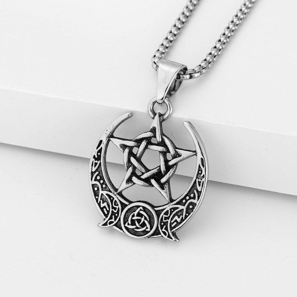 Minimalist Fashion Minimalist Crescent Five-pointed Star Roman Pendant Necklace Men's and Women's Daily All-match Couple