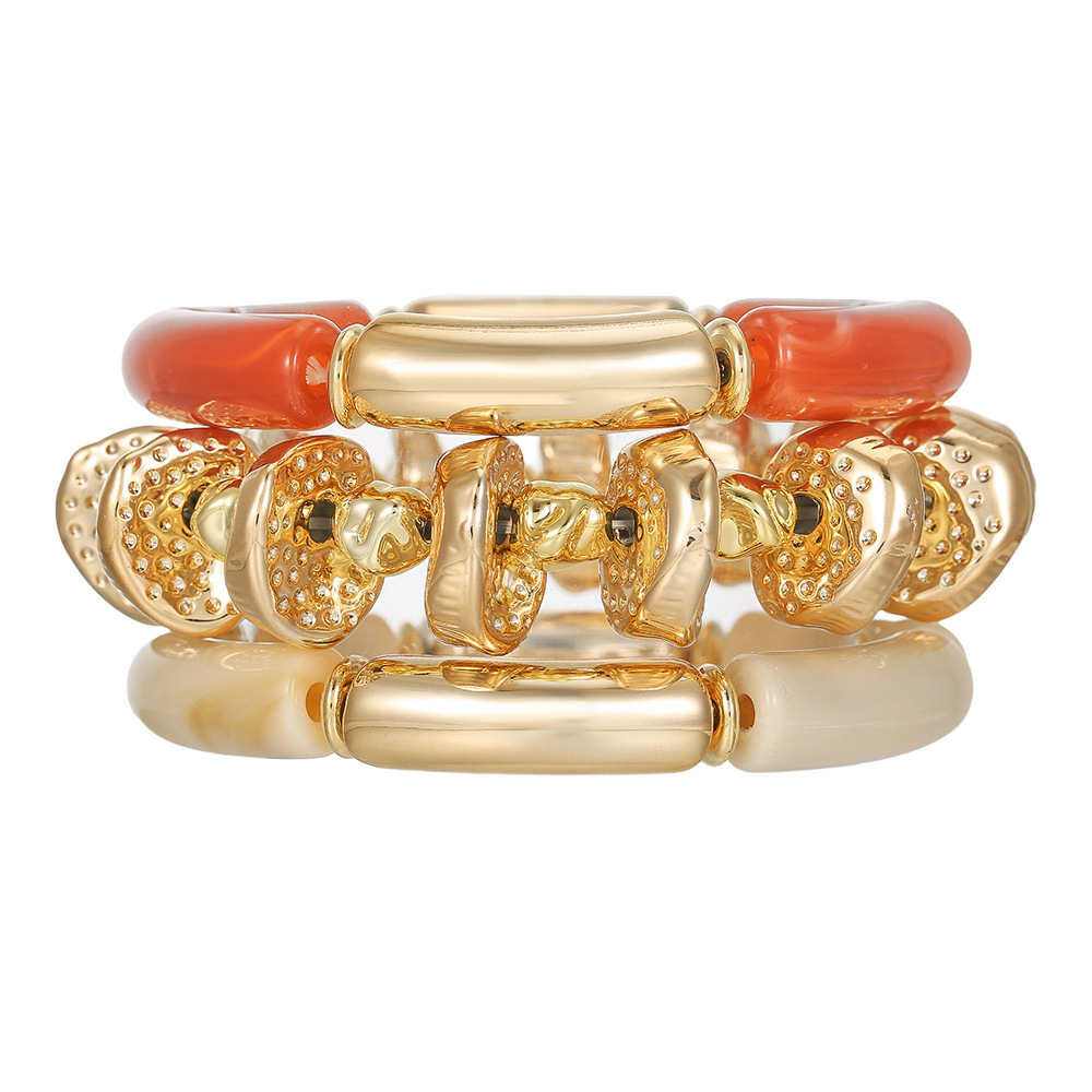 Nuevos productos transfronterizos retro europeos y estadounidenses de bambú tubo acrílico cuentas pulsera de cuerda elástica multicapa para mujeres 3 piezas de brazalete image 11
