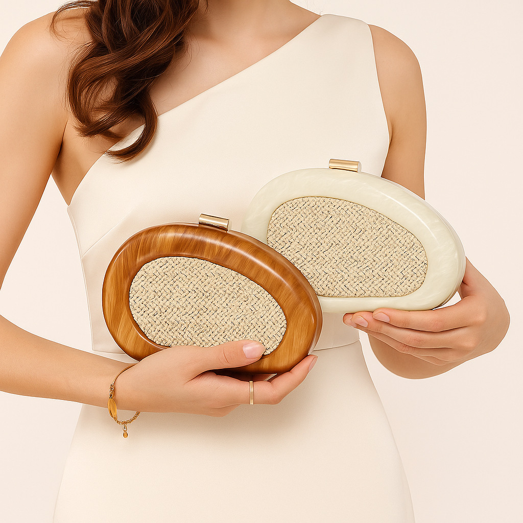 Elegante pochette in acrilico da donna con esclusivo design a conchiglia per feste serali, matrimoni, uso quotidiano, pochette in acrilico per cene di nozze_voghion.com