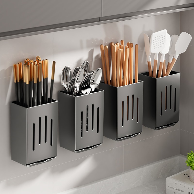 Kitchen drainable chopstick holder, no-drill installation, wall-mounted storage box, household kitchen countertop chopstick rack
