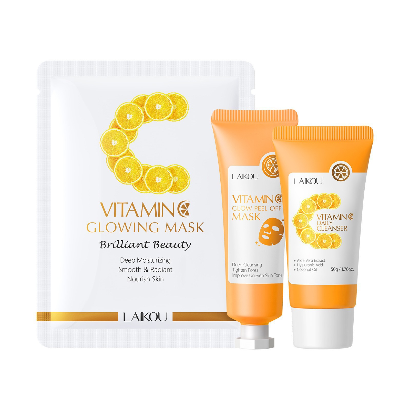 Transfronterizo LAIKOUFENYI Vitamina C serie combinación hidratación humectante productos de cuidado de la piel paquete de caja Inglés FDA productos de cuidado de la piel