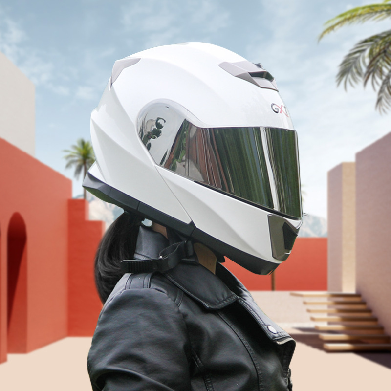 Full Face, Motuoche Motosiklet kaskı (dəbilqə) - bright-white-silver-plated-lens-m