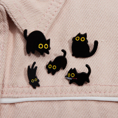 Cartoon Punk Style Dark Black Cat Series Alloy Decorative Brooch Funny Playful Little Cat Cute Animal Badge