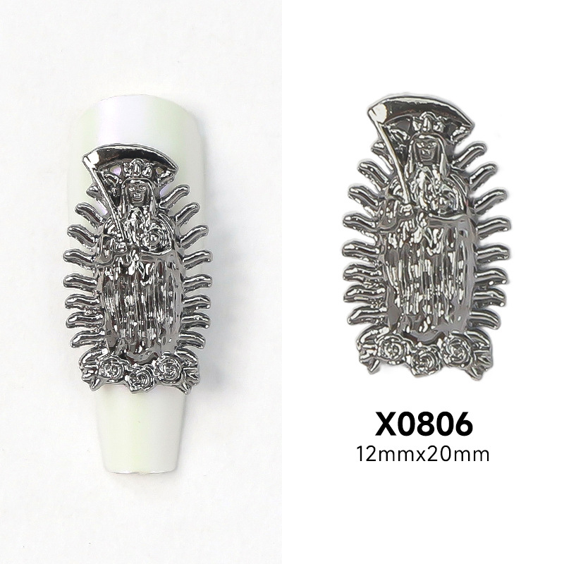 Nueva joyería de uñas de aleación de escorpión transfronteriza pistola de oro y plata pegatina de uñas negro tridimensional estatua de Buda joyería de uñas al por mayor