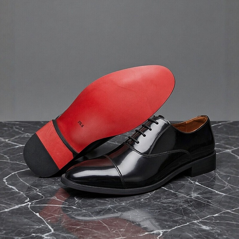 Red-Soled Three-Strap Glossy Men's Leather Shoes with Hidden Height Increase, Oxford Style, British Business Formal Shoes, Suitable for Commuting, Weddings, and Grooms Red-Soled Three-Strap Glossy Men's Leather Shoes with Hidden Height Increase, Oxford Style, British Business Formal Shoes, Suitable for Commuting, Weddings, and Grooms