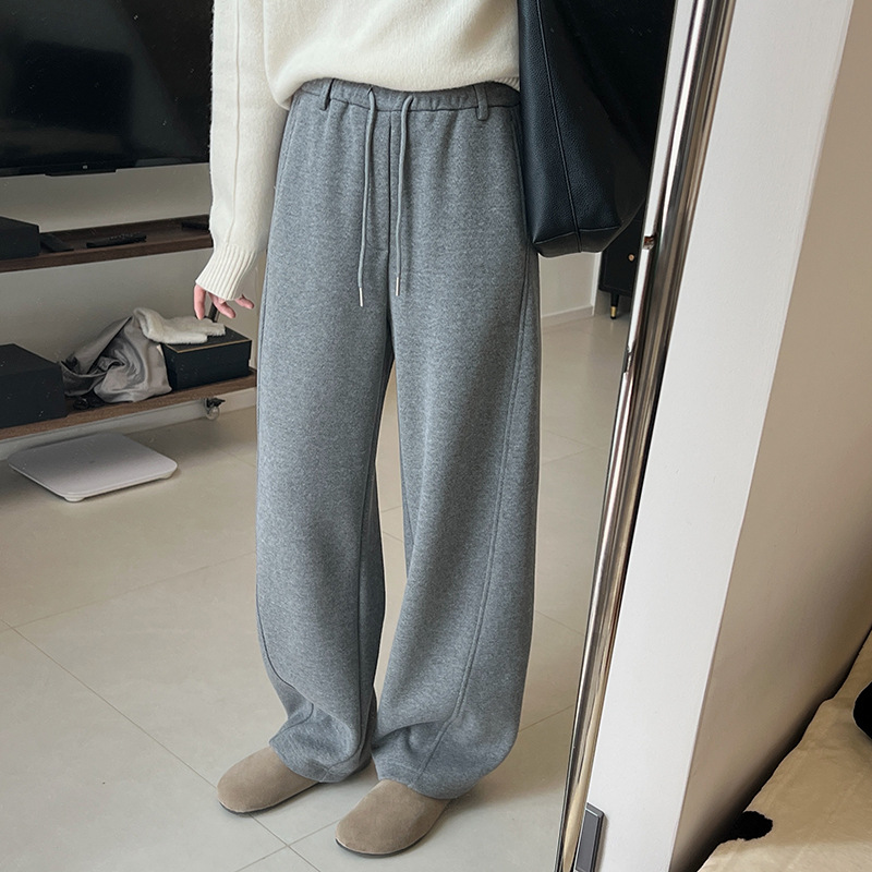 加厚香蕉阔腿裤女冬季新款灰色抽绳高腰宽松显瘦百搭廓形休闲长裤