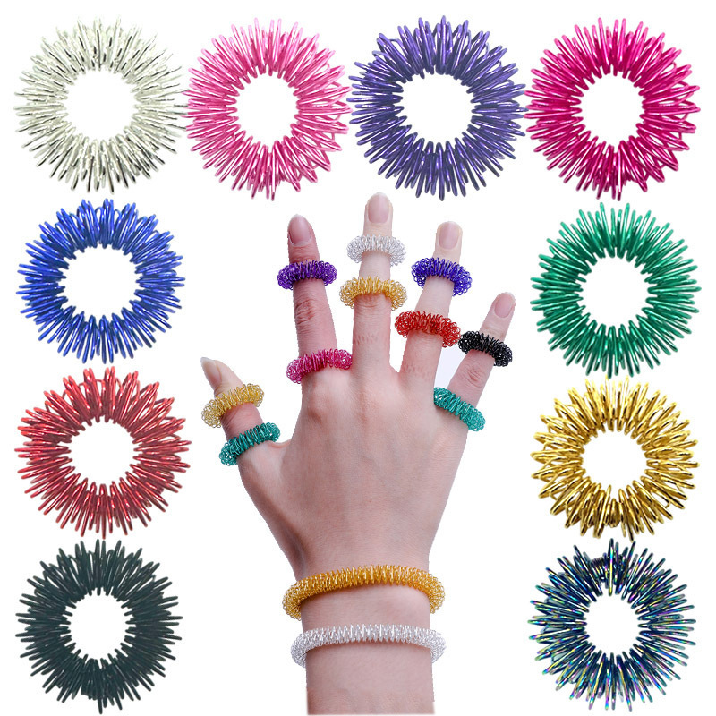 Cross-Border Aliexpress Mini Spring Decompression Finger Massage Ring Massager Stress Relief Finger Ring Massage Circle Wholesale
