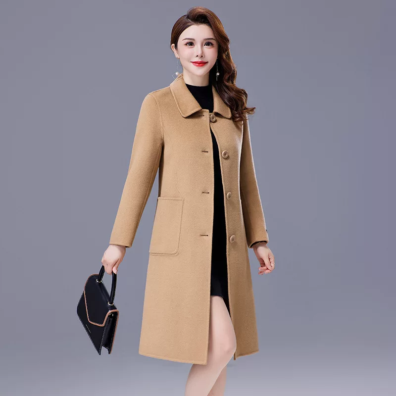 Double-sided woolen long demi-season fitted woolen coat, mid-length, 2024 years