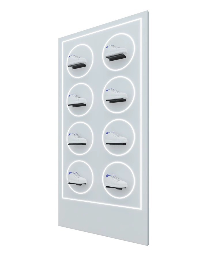 Tienda de ropa de hombre con lámpara tipo piso piso de pared superior placa trasera estante de pared percha de ropa percha de zapatos tienda de zapatos percha de exhibición