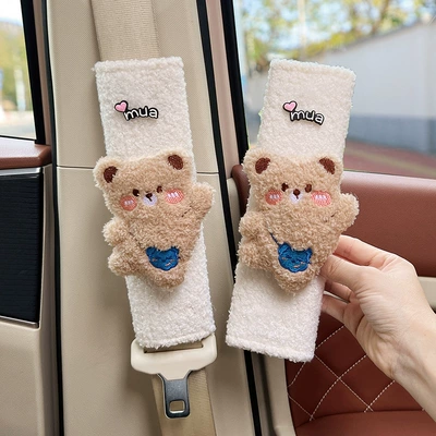 Design for Women, Made of Lamb Seat belt shoulder pad - shoulder-bag-brown-bear-white-lambswool-shoulder-pads-24cm-pair
