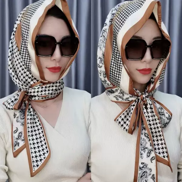 [Double-sided Double-layer] New Spring and Summer Sunscreen Multi-purpose All-match Li Brocade Satin Silk Scarf Hat Headscarf Hat Windproof, Dustproof and Moisture