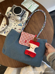Capacious denim one-shoulder bag, retro shopping bag, shoulder bag