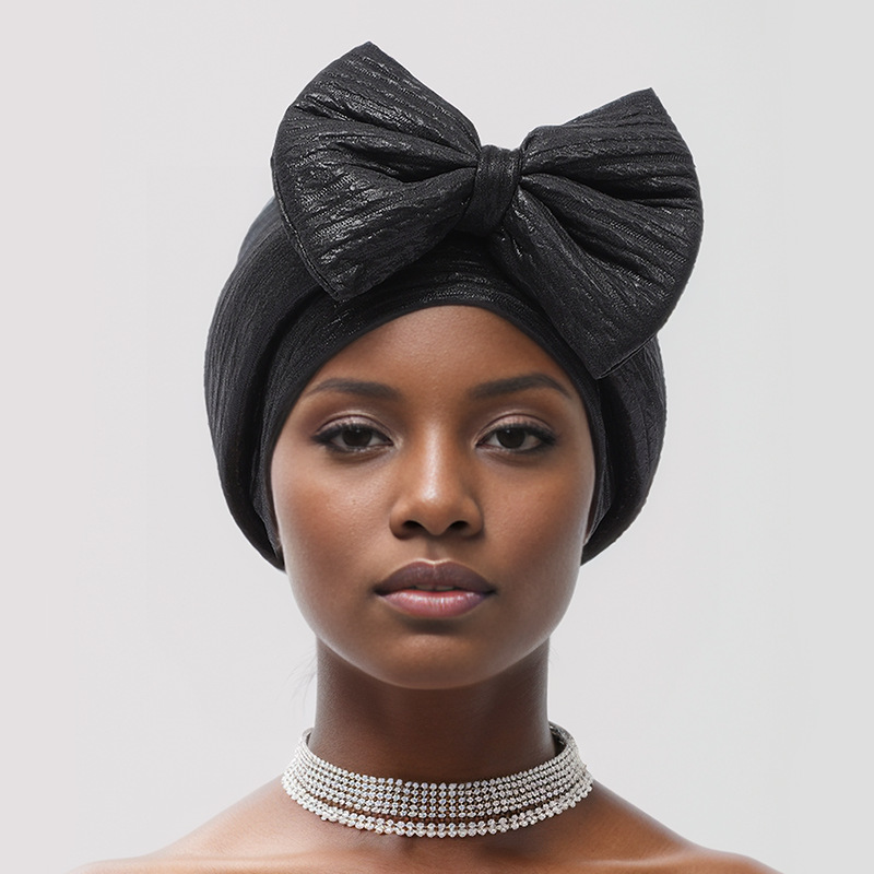 Muslim hat Fashion hot gold forehead big bow African bun hat stretch comfortable headscarf hat_viptrois.com